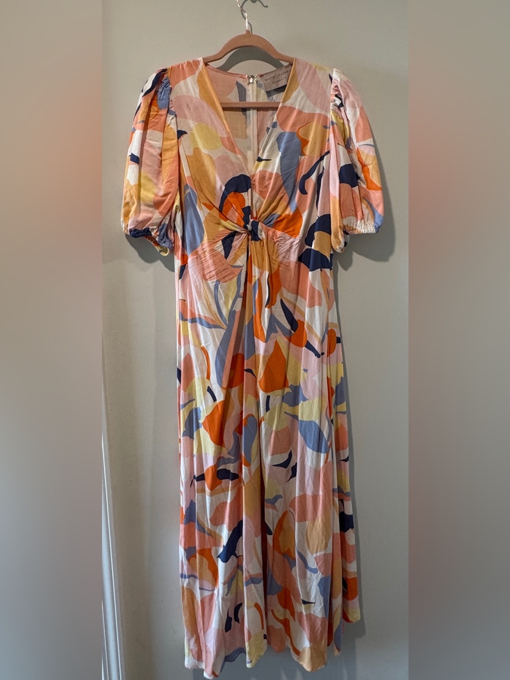 Pink & Orange Twist-Front Midi Dress